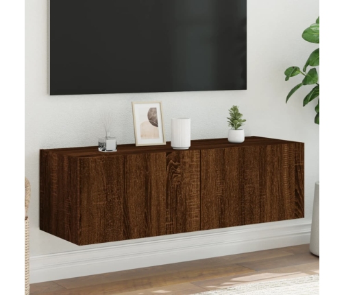 Mueble de TV de pared con luces LED marrón roble 100x35x31 cm