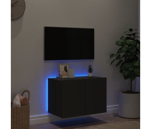 Mueble de TV de pared con luces LED negro 60x35x41 cm