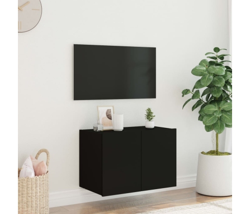 Mueble de TV de pared con luces LED negro 60x35x41 cm