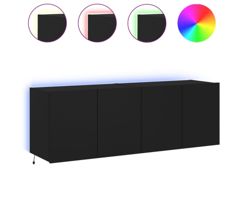 Muebles de TV de pared con luces LED 2 uds negro 60x35x41 cm