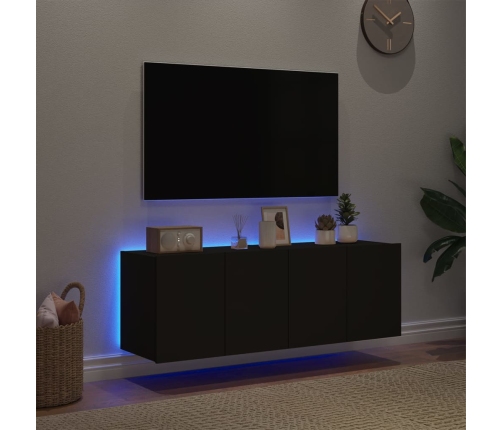 Muebles de TV de pared con luces LED 2 uds negro 60x35x41 cm