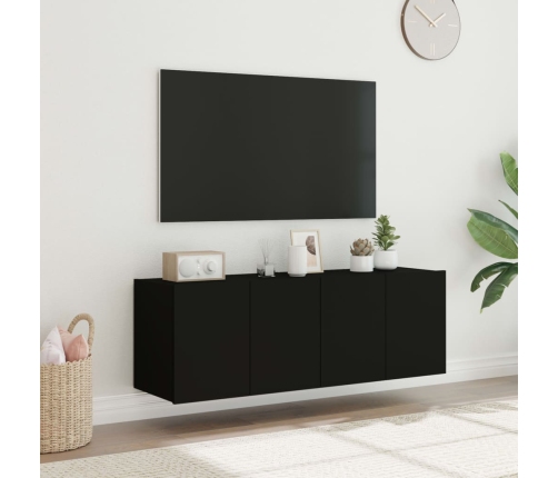 Muebles de TV de pared con luces LED 2 uds negro 60x35x41 cm