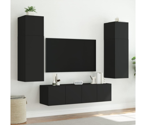 Muebles de TV de pared con luces LED 2 uds negro 60x35x41 cm