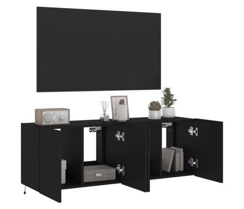 Muebles de TV de pared con luces LED 2 uds negro 60x35x41 cm