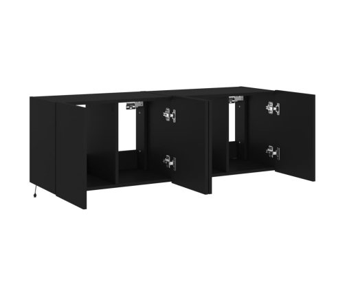 Muebles de TV de pared con luces LED 2 uds negro 60x35x41 cm