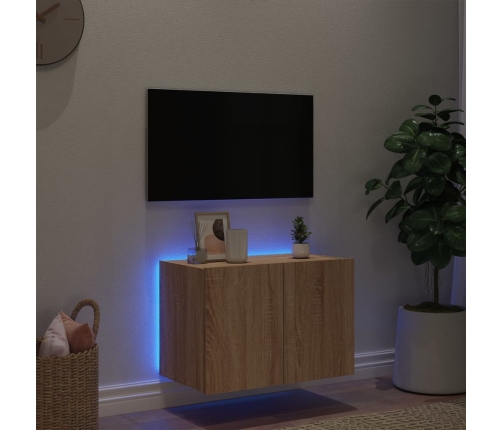 vidaXL Mueble de TV de pared con luces LED roble Sonoma 60x35x41 cm