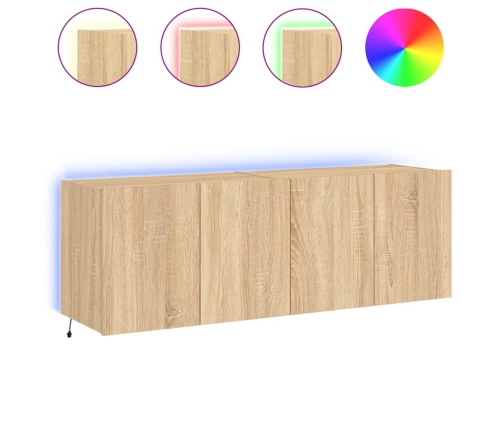 Muebles de TV de pared luces LED 2 uds roble Sonoma 60x35x41 cm