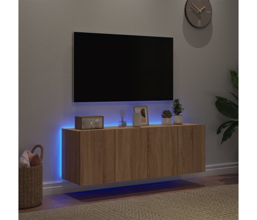 Muebles de TV de pared luces LED 2 uds roble Sonoma 60x35x41 cm