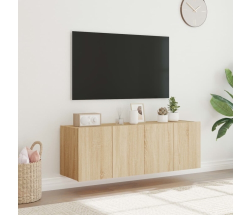 Muebles de TV de pared luces LED 2 uds roble Sonoma 60x35x41 cm