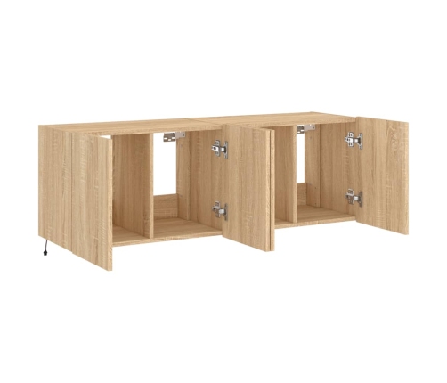 Muebles de TV de pared luces LED 2 uds roble Sonoma 60x35x41 cm