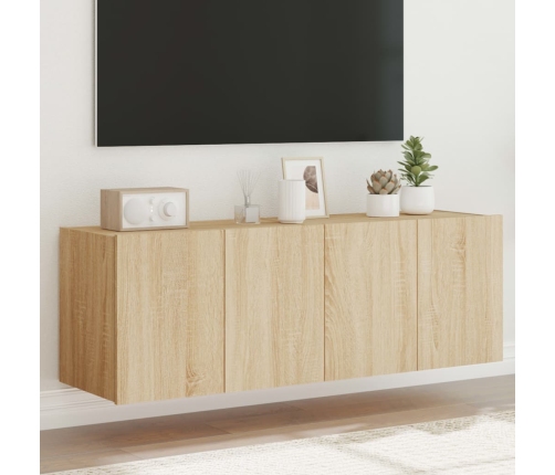 Muebles de TV de pared luces LED 2 uds roble Sonoma 60x35x41 cm