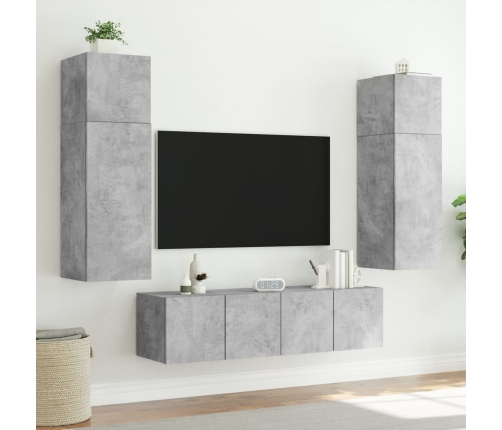 Muebles TV de pared luces LED 2 uds gris hormigón 60x35x41 cm