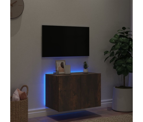 Mueble de TV de pared con luces LED roble ahumado 60x35x41 cm