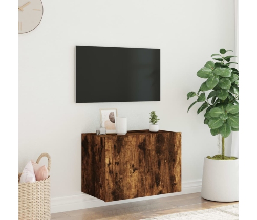 Mueble de TV de pared con luces LED roble ahumado 60x35x41 cm