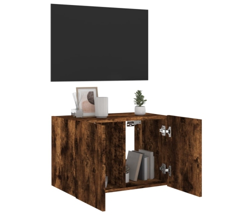 Mueble de TV de pared con luces LED roble ahumado 60x35x41 cm