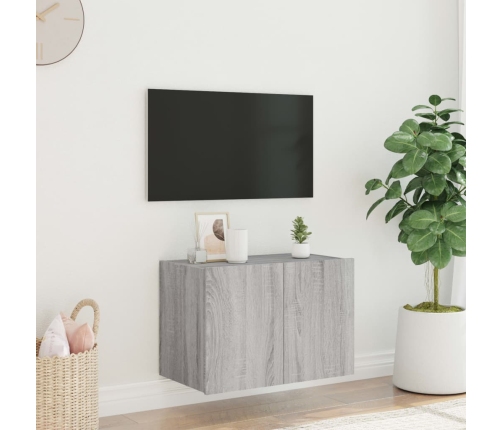 Mueble de TV de pared con luces LED gris Sonoma 60x35x41 cm