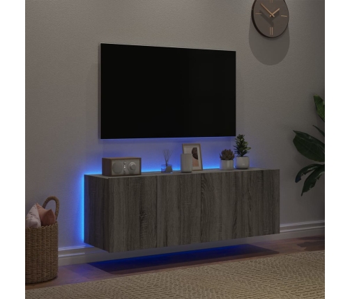 Muebles TV de pared con luces LED 2 uds gris Sonoma 60x35x41 cm