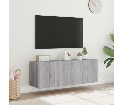 Muebles TV de pared con luces LED 2 uds gris Sonoma 60x35x41 cm