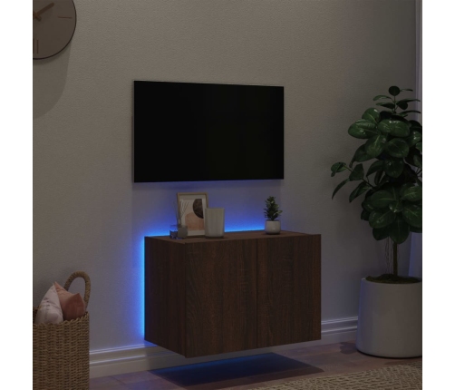 Mueble de TV de pared con luces LED marrón roble 60x35x41 cm