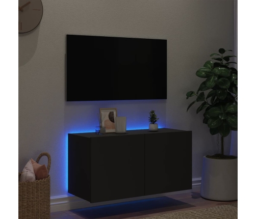 Mueble de TV de pared con luces LED negro 80x35x41 cm