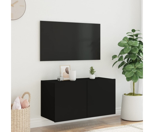 Mueble de TV de pared con luces LED negro 80x35x41 cm