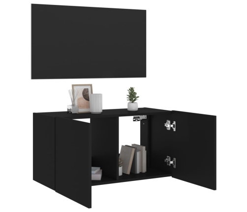 Mueble de TV de pared con luces LED negro 80x35x41 cm