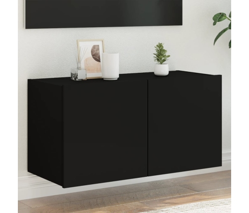 Mueble de TV de pared con luces LED negro 80x35x41 cm