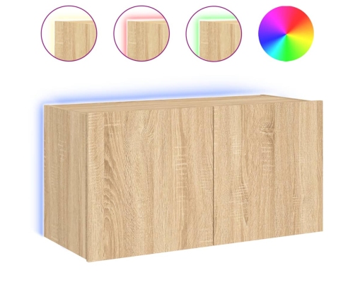 Mueble de TV de pared con luces LED roble Sonoma 80x35x41 cm