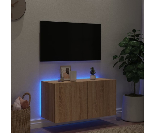 Mueble de TV de pared con luces LED roble Sonoma 80x35x41 cm