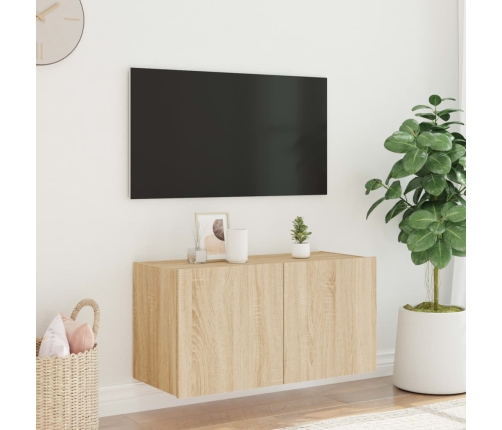 Mueble de TV de pared con luces LED roble Sonoma 80x35x41 cm