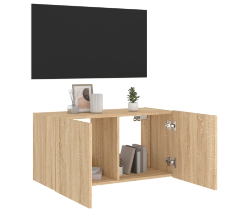 Mueble de TV de pared con luces LED roble Sonoma 80x35x41 cm