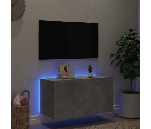 Mueble de TV de pared con luces LED gris hormigón 80x35x41 cm