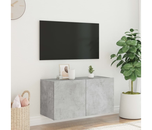 Mueble de TV de pared con luces LED gris hormigón 80x35x41 cm