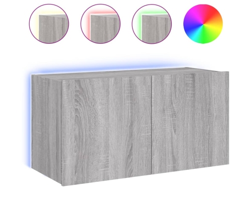 Mueble de TV de pared con luces LED gris Sonoma 80x35x41 cm