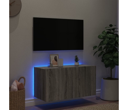 Mueble de TV de pared con luces LED gris Sonoma 80x35x41 cm