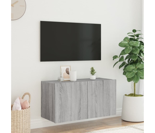 Mueble de TV de pared con luces LED gris Sonoma 80x35x41 cm