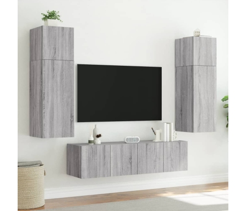 Mueble de TV de pared con luces LED gris Sonoma 80x35x41 cm