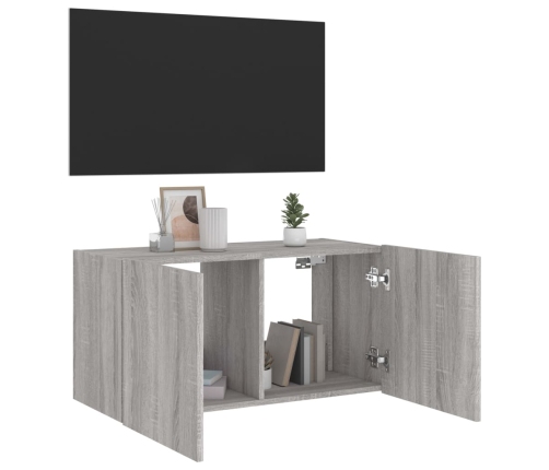 Mueble de TV de pared con luces LED gris Sonoma 80x35x41 cm