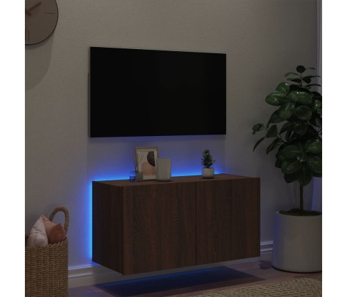 Mueble de TV de pared con luces LED marrón roble 80x35x41 cm