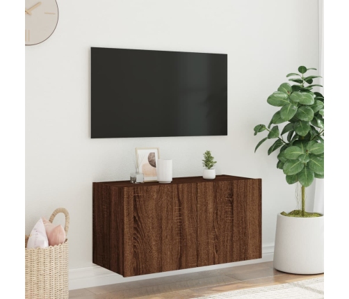 Mueble de TV de pared con luces LED marrón roble 80x35x41 cm