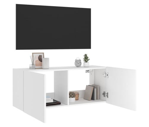 Mueble de TV de pared con luces LED blanco 100x35x41 cm