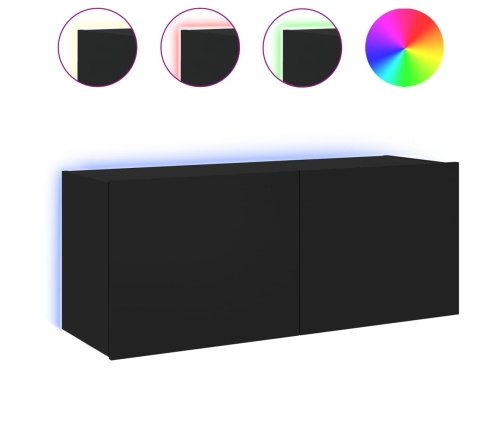 Mueble de TV de pared con luces LED negro 100x35x41 cm