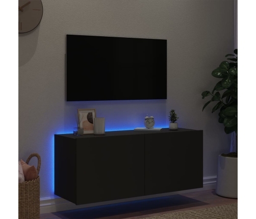 Mueble de TV de pared con luces LED negro 100x35x41 cm