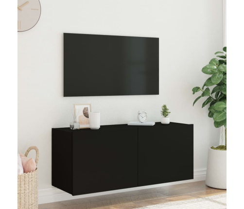 Mueble de TV de pared con luces LED negro 100x35x41 cm