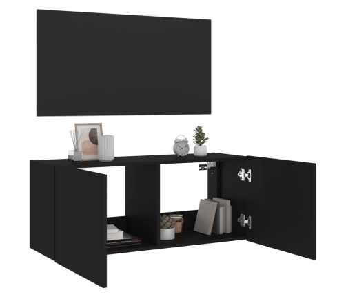 Mueble de TV de pared con luces LED negro 100x35x41 cm