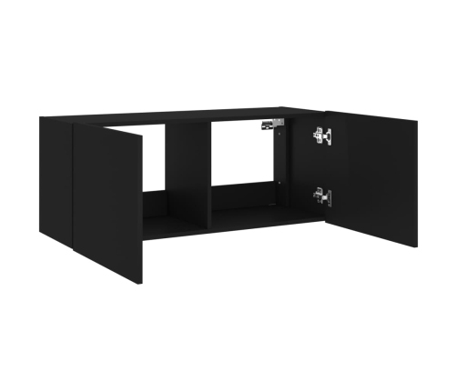 Mueble de TV de pared con luces LED negro 100x35x41 cm