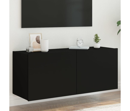 Mueble de TV de pared con luces LED negro 100x35x41 cm