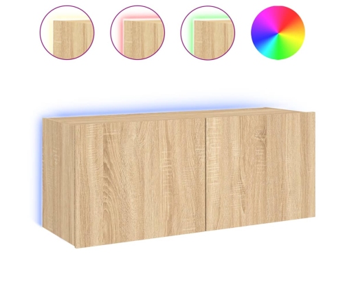 vidaXL Mueble de TV de pared con luces LED roble Sonoma 100x35x41 cm