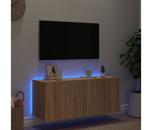 Mueble de TV de pared con luces LED roble Sonoma 100x35x41 cm