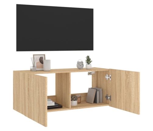 Mueble de TV de pared con luces LED roble Sonoma 100x35x41 cm